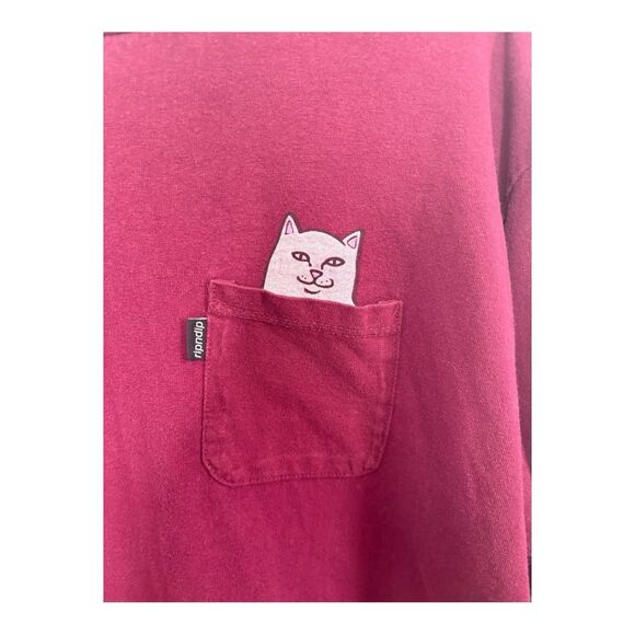 RipNDip Lord Nermal Middle Finger Cat Long Sleeve Tshirt -M Maroon Prayer Hands - Picture 3 of 6